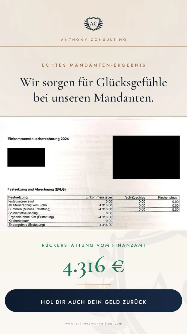Anonymisierte Berechnung — Rückerstattung vom Finanzamt