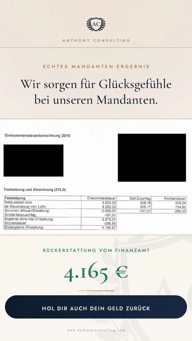 Anonymisierte Berechnung — Rückerstattung vom Finanzamt