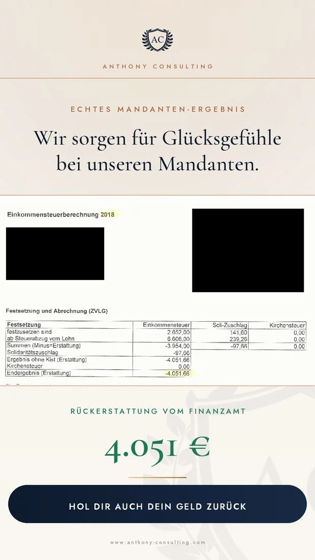 Anonymisierte Berechnung — Rückerstattung vom Finanzamt