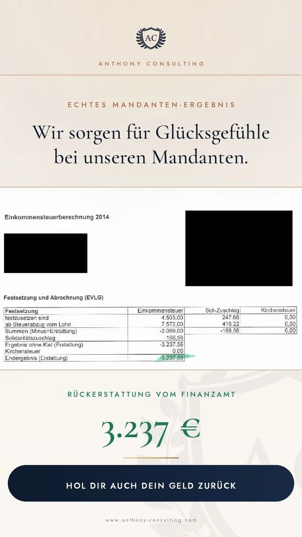 Anonymisierte Berechnung — Rückerstattung vom Finanzamt